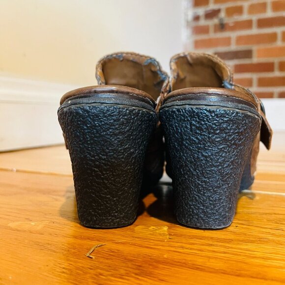 Born Womens Mule Size 8 Brown Leather Block Heel Clog Comfy Shoe - Picture 6 of 14